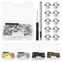 Glarks 100 Sets Sliver Cone Spikes and Studs Kit 4.7mm Bullet Spikes Screw Back Punk Studs and Spikes with Installation Tools Leather Craft Rivet Screws for Clothing Shoes Accessories