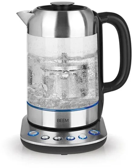 BEEM TEATIME II Tee- und Wasserkocher mit Temperatureinstellung, 1,7 Liter | Inklusive Teesieb aus Edelstahl | LED Beleuchtung | Glas & Edelstahl