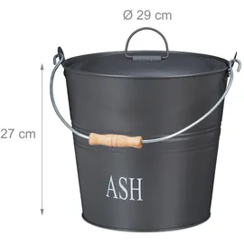 Relaxdays Ascheeimer mit Deckel 12L Holz Stahl 0,35 x 0,33 m grau