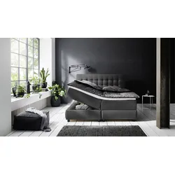Boxbett "LILO", grau (anthrazit), B:187cm L:213cm, ATLANTIC HOME COLLECTION, Komplettbetten, Boxspringbett, inkl. Bettkasten und Topper