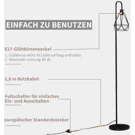 Homcom Stehlampe Industriestil Standleuchte Stehleuchte Sockel E27 für Schlafzimmer Esszimmer Stahl Marmor Schwarz Ø25 x 152H cm