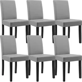 [en.casa] Esstisch Eiche weiß mit 6 Stühlen hellgrau Kunstleder gepolstert 140x90 cm