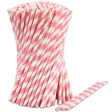 Einweg Trinkhalme aus Papier mit rosa/weißen Streifen, 1000 Stück, 19,7 cm x 0,6 cm – Biologisch Abbaubar und Kompostierbar