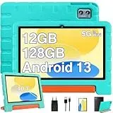 ZIOVO Kinder Tablet 10 Zoll Android mit 12GB RAM+128GB ROM(TF 1TB), 5G WiFi, BT 5.0, Octa-Core 2.0 GHz, 5+8 MP, Kindersicherung, 6000 mAh, Elterliche Kontrolle Tablets mit Eva Case - Grün