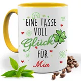 Eine Tasse voll Glück Personalisiert mit Namen| Geschenk Idee| Kaffee Tee Bürotasse | Fototasse, Motivtasse | Kaffeetasse, Teetasse |Keramik (Gelb)
