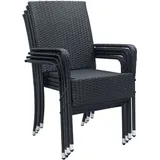 Juskys Polyrattan Gartenstühle Yoro 4er Set Stapelbar mit Armlehnen Schwarz