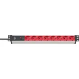 Brennenstuhl Alu-Line 19", rot/silber, Überlastschutz, 8-fach, C14 Stecker, 1HE, 2m (1390007118)