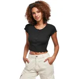 URBAN CLASSICS Cropped Button Up Rib T-Shirt black Gr.: S