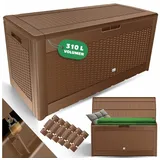 KESSER KESSER® Auflagenbox Kissenbox 310 Liter mit Rollen klappbarer Deckel Haltegriffe Rattanoptik Gartenbox wetterfeste Gartenkiste Aufbewahrungsbox