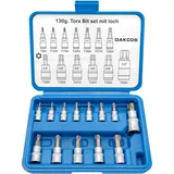 DAKCOS 13tlg Torx Bit Set Steckschlüsselsatz T8H -T60H, Torx Bit Satz 1/4", 3/8", 1/2", T-Profil mit Bohrung aus CR-V