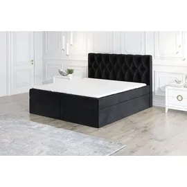 mebloland Boxspringbett EIRIK 120 x 200 mit 2 Bettkästen, Bonell-Matratze und Topper. Farbe: Schwarz - Schwarz