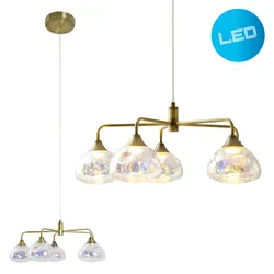 NÄVE LED Pendelleuchte "Varna", braun (messing), 5 flammig, Ø 50,00cm H: 120,00cm,, Lampen, 5 flg., irisierende Gläser, Gestell messingfarben, warmweißes Licht