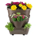 GarPet Erdbeertopf Pflanzturm Blumentopf Hoch Pflanzsäule Kräutertopf Balkon Pflanzkübel Kräuterturm Pflanztopf Outdoor Säulentopf Set 3 Ebenen Roller
