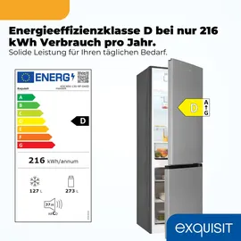 Exquisit KGC400-130-NF-040D Kühl-Gefrierkombination (400 l, 1860 mm hoch, Inoxlook)