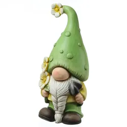 DAVID Zwerg mit Spaten und Blumen Polyresin Gartenfigur Wichtel H:45cm