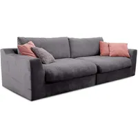 Cavadore Big Sofa Fiona / Große Couch inkl. Rückenkissen im modernen Design / 274x90x112 / Webstoff grau