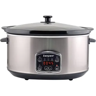 Beper BC.510 Slow Cooker, 280 W, 4,5 Liter, Glaskeramik, Schwarz und Stahl, Nero E Acciaio