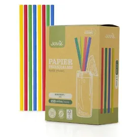 Sovie Trinkhalm in Rot Blau Gelb Grün sortiert aus Papier FSC®, Ø 8 mm / 20 cm, 150 Stück