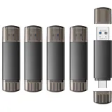 JOIOT 5 Stück USB Stick 64GB 3.0 USB C Stick Mini USB-Stick Metall 2-in-1 USB Sticks USB C OTG Speicherstick High Speed Wasserdichtes USB Flash Drive für IOS Android Handy Linux Laptop Schwarz