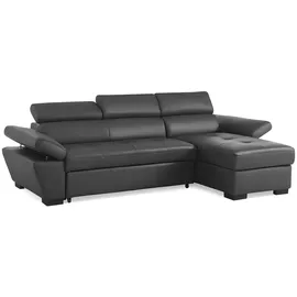 vente-unique Ecksofa Leder mit Schlaffunktion - Ecke Rechts - Anthrazit - JONOVA