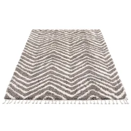 Carpet City Hochflor-Teppich CARPET CITY "Pulpy 531" Gr. 1, grau, B:120cm H:30mm L:160cm, Kunstfaser, Teppiche, Fransenteppich, besonders weich, mit Fransen, Zickzack Look