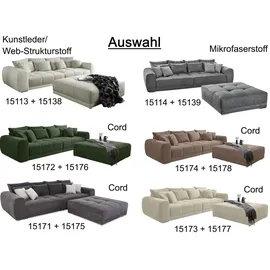 luma-home Big-Sofa XXL 306 cm, Lounge Couch Kunstleder Weiß und Stoff Grau Beige / 15113