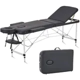 YOUNIKE Massageliege Klappbar 3 Zonen Massagetisch 60cm Breit Mobile Massagebank Höhenverstellbarer Therapieliege Kosmetikliege mit Aluminium-Füßen und Tragetasche Tattoo Liege, Schwarz