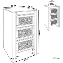 Beliani Nachttisch Loray Glas 3 Schubladen verspiegelt Griffe in Diamantform Soft-Close-System Moderner Glamouröser Stil Schlafzimmer Wohnzimmer