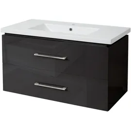 Mendler Premium Waschbecken + Unterschrank HWC-D16, Waschbecken Waschtisch, hochglanz 90cm ~ schwarz