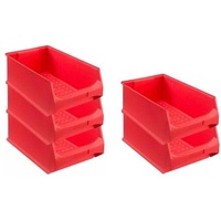 SparSet 5x Rote Sichtlagerbox 5.0 | HxBxT 20x30x50cm | 21,8 Liter | Sichtlagerbehälter, Sichtlagerkasten, Sichtlagerkastensortiment, Sortierbehälter