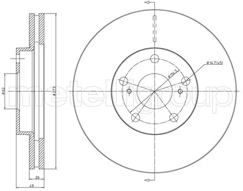 METELLI Bremsscheibe 230979c belüftet 273mm 26mm für TOYOTA
