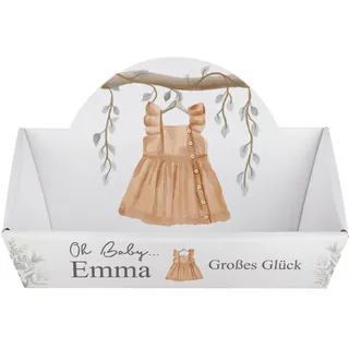Striefchen® Personalisierter Präsentkorb zur Geburt als Babygeschenk zum selbst Befüllen (Kleid, 30,5 cm x 16,5 cm x 21,5 cm (B/H/T))