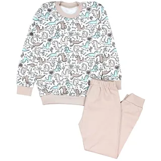 TupTam Kinder Jungen Pyjama Schlafanzug Set Langarm Nachtwäsche 2-teilig, Farbe: Dino Beige Blau, Größe: 122 - 122