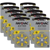 Rayovac Extra Advanced Zink Luft Hörgerätebatterie, 10er Pack, mit 60 Batterien, Geeignet für Hörgeräte Hörhilfen Hörverstärker, Gelb