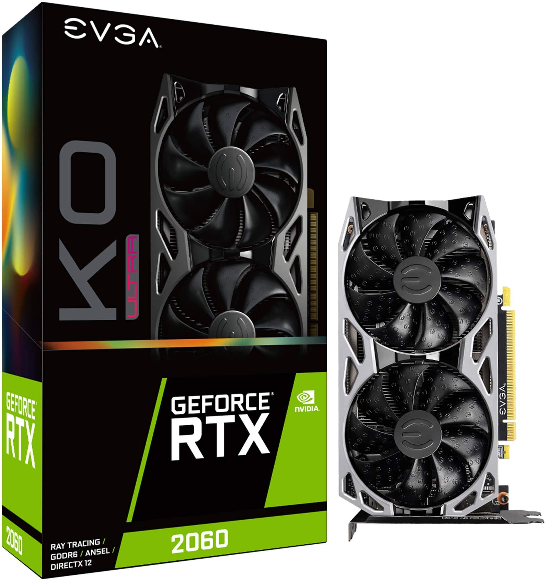 EVGA GeForce RTX 2060 KO Ultra Gaming, 06G-P4-2068-KR, 6 GB GDDR6, Dual Fans, Metal Backplate