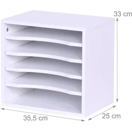 Relaxdays Dokumentenablage, 5 Fächer, Büroablage HBT: 33 x 35,5 x 25 cm, Schreibtischorganizer aus PB, modern, weiß