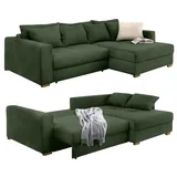 luma-home schönes für dein zuhause Dauerschlaf-Ecksofa Federkern Schlafsofa Couch Bettkasten ausziehbar Cord Grün & 15156 - Grün