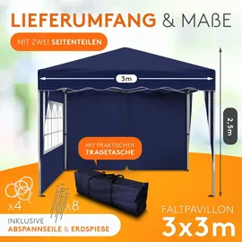 Kronenburg Handel Faltpavillon 3 x 3 m inkl. 2 Seitenteile blau