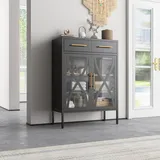 mein-regal Highboard Toronto mit 2 Glastüren Schubladen Schwarz - Schwarz