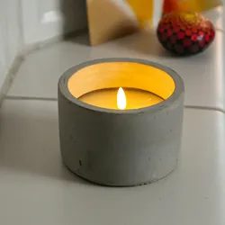 LED Kerze Betonoptik Zement Wachs 3D Flamme Timer H: 8cm für Innen grau