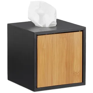 Relaxdays 10022178 Taschentuchbox quadratisch, Kosmetikbox Bambus, HxBxT: 14,5 x 14,5 x 14,5 cm, black
