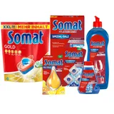 SOMAT Tabs 50 AW Gold, Geschirrspül Tabs für strahlend sauberes Geschirr, gegen Eingetrocknetes + Klarspüler + Intensiv-Maschinenreiniger + Spezial-Salz + Deo Perls + Maschinenreiniger