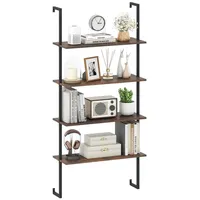 COSTWAY Wandregal, schwebendes Leiterregal Wandmotage Bücherregal Holz braun