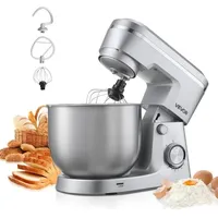 Knetmaschine Küchenmaschine Zum Backen, 1500 W Teigmaschine Mit Edelstahlschüssel (5,7 L) & Knethaken & Rührbesen & Schneebesen, 10-gang Einstellbare Kippbare Rührmaschine Standmixer