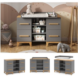 VitaliSpa Wickelkommode Malia XL 133 x 70 cm, Grau Eiche, Wickeltisch, Wickelauflage