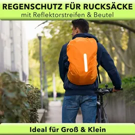 AVANA Regenschutz für Rucksäcke mit Reflexstreifen (10-70L) wasserdichte Regenhülle Schulranzen Rucksack Cover reflektierender Rucksacküberzug Orange
