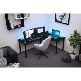 Möbelsystem L-förmiger Gaming Desk mit LED-Beleuchtung schwarz