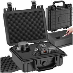 tectake® Kamerakoffer, aus robuster Hartschale mit 3 Schaumstoffeinlagen, wasserdicht und temperaturbeständig, inklusive Vorrichtung für Vorhängeschlösser