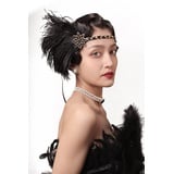 Duriya Damen 1920s Stirnband 20er Jahre Accessoires Kopfschmuck Great Gatsby Kostüm Accessoires 20er Jahre Flapper Feder Haarband (Schwartz Gold)