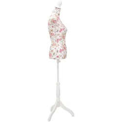 vidaXL Damenbüste Schneiderpuppe Büste Torso Mannequin Baumwolle Weiß Rose